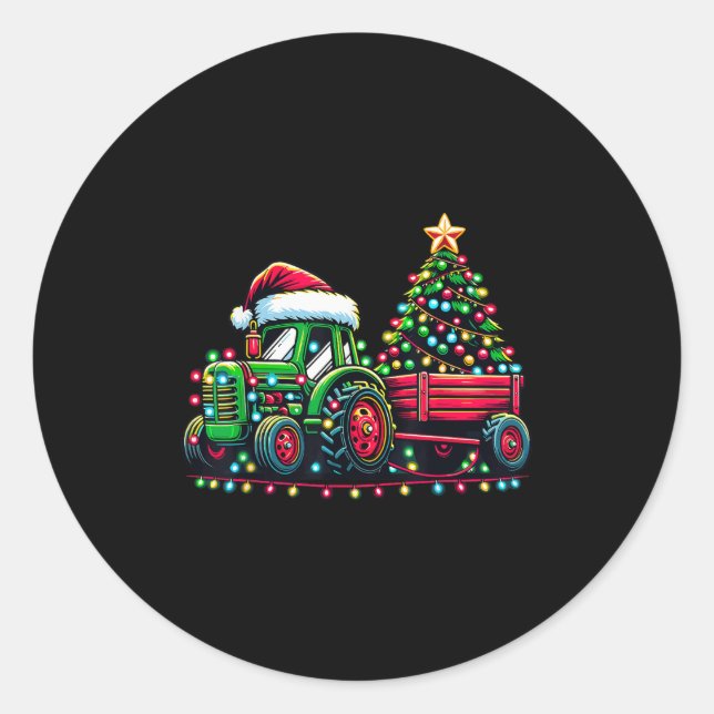 Christmas Tractor Boys Santa Xmas Farm Truck  Classic Round Sticker (Front)
