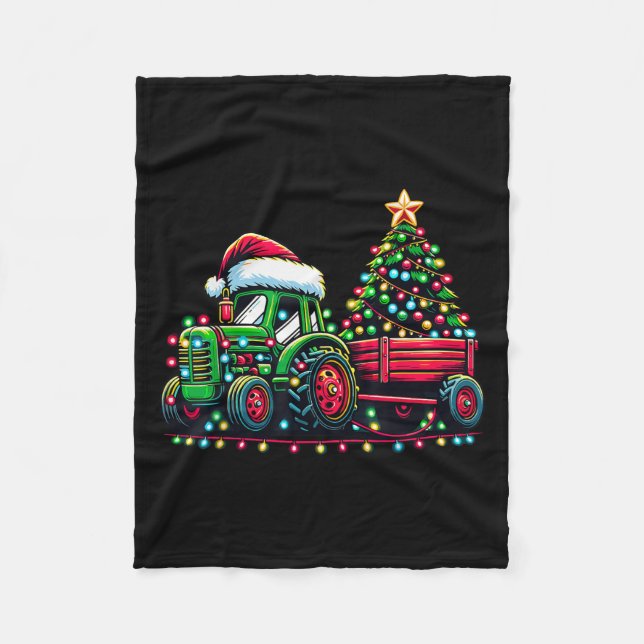 Christmas Tractor Boys Santa Xmas Farm Truck  Fleece Blanket (Front)