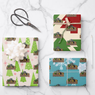 Christmas Tractor Farm Equipment  Wrapping Paper Sheet