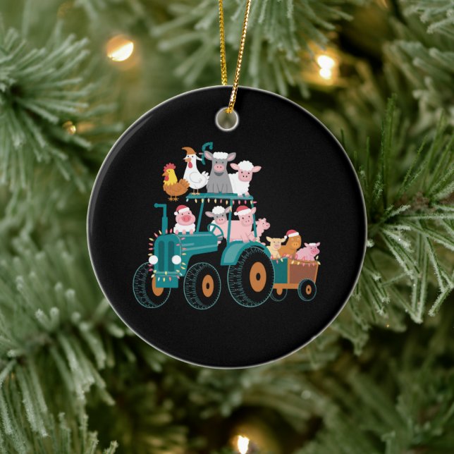 Christmas Tractor Farm Funny Holiday  Ceramic Tree Decoration (Tree)