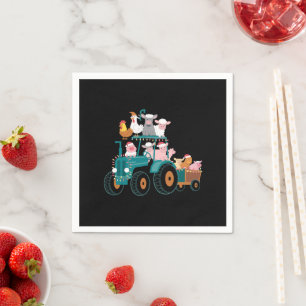 Christmas Tractor Farm Funny Holiday Napkin