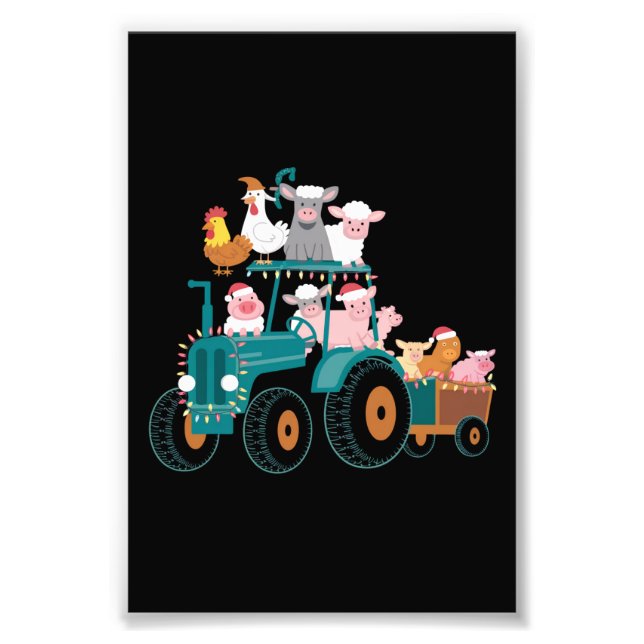 Christmas Tractor Farm Funny Holiday  Photo Print (Front)