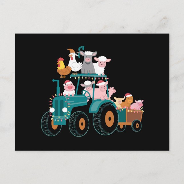 Christmas Tractor Farm Funny Holiday  Postcard (Front)