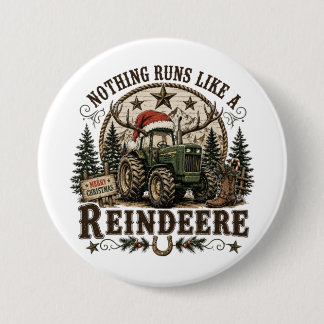 Christmas Tractor Reindeer 7.5 Cm Round Badge