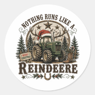 Christmas Tractor Reindeer Classic Round Sticker