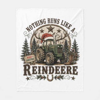 Christmas Tractor Reindeer Fleece Blanket