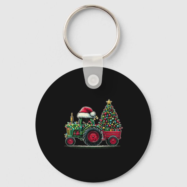 Christmas Tractor Santa Xmas Farm Truck  Key Ring (Front)