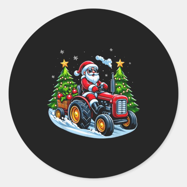 Christmas Tractor Santa Xmas Farm Truck Men Boys K Classic Round Sticker (Front)