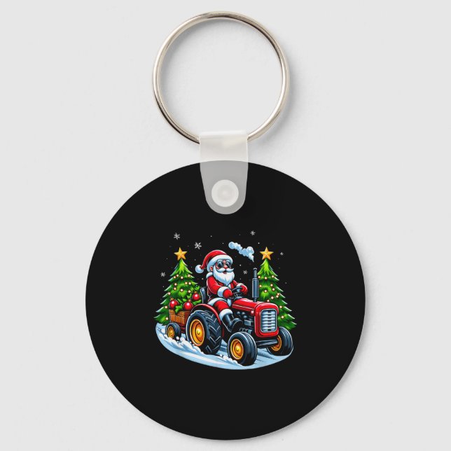 Christmas Tractor Santa Xmas Farm Truck Men Boys K Key Ring (Front)