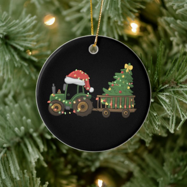 Christmas Tractor With Tree Farmer Farm Ceramic Tree Decoration (Tree)
