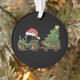 Christmas Tractor With Tree Farmer Farm Ornament