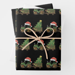 Christmas Tractor With Tree Farmer Farm Wrapping Paper Sheet