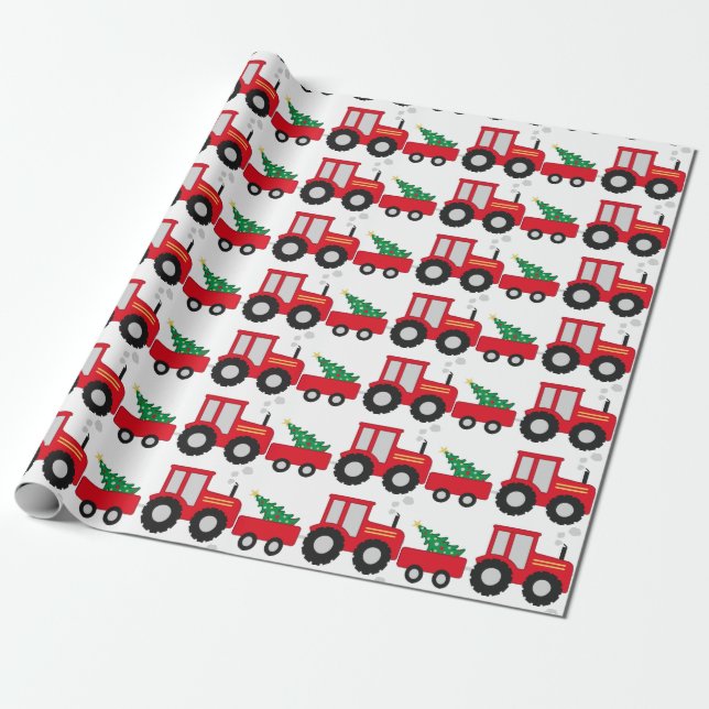 Christmas Tractor Wrapping Paper (Unrolled)