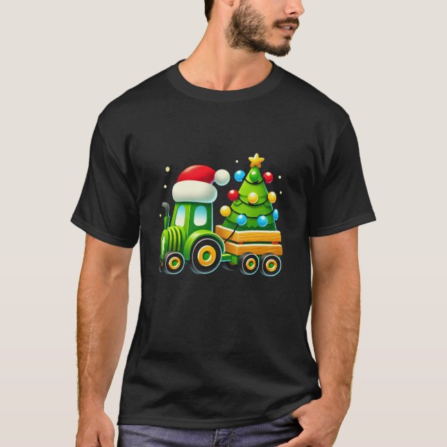 Christmas Tractor Xmas Tree Farm Truck Holiday Boy T-Shirt (Front)