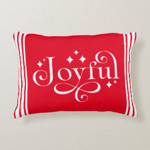 Christmas Traditional Joyful script Red Lumbar Decorative Cushion