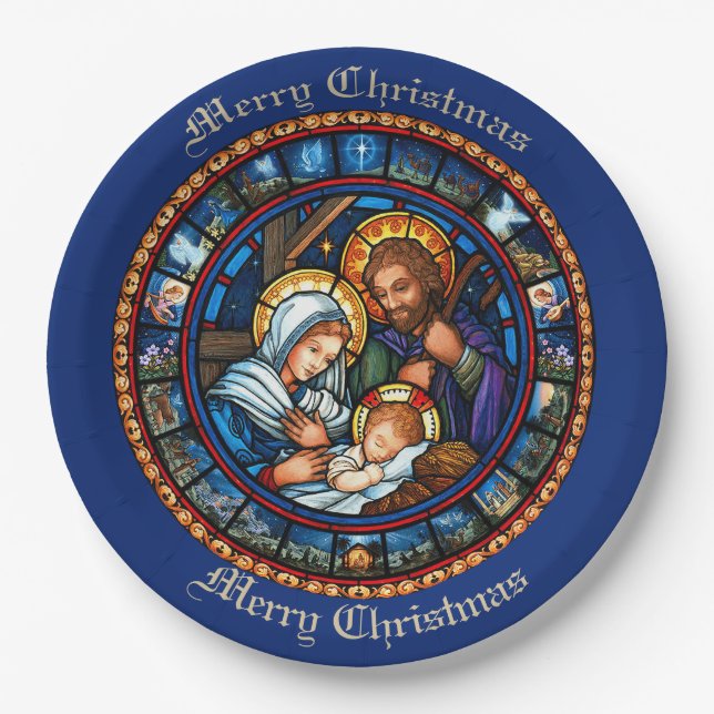 Christmas Traditional Nativity Scene  Paper Plate (Front)