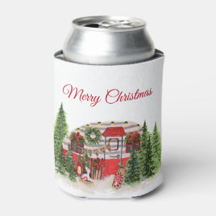 Christmas Trailer Camper Outdoorsy Theme Can Cooler