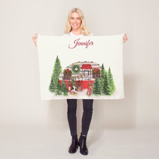 Christmas Trailer Camper Outdoorsy Theme Fleece Blanket (In Situ)