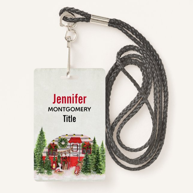Christmas Trailer Camper Outdoorsy Theme ID Badge (Front with Lanyard)