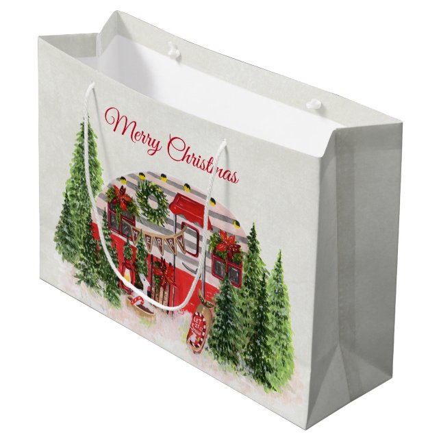 Christmas Trailer Camper Outdoorsy Theme Large Gift Bag (Front Angled)