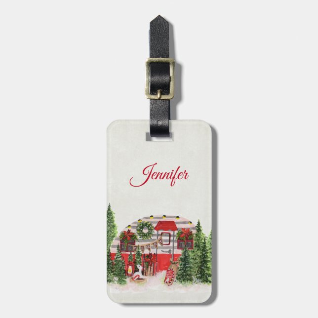Christmas Trailer Camper Outdoorsy Theme Luggage Tag (Front Vertical)