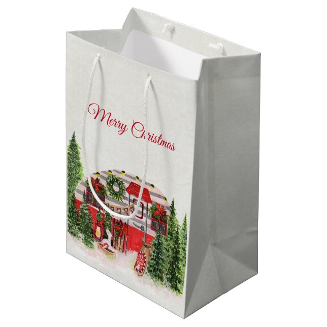 Christmas Trailer Camper Outdoorsy Theme Medium Gift Bag (Front Angled)