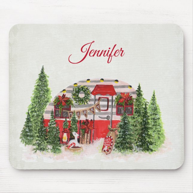  Christmas Trailer Camper Outdoorsy Theme Mouse Mat (Front)