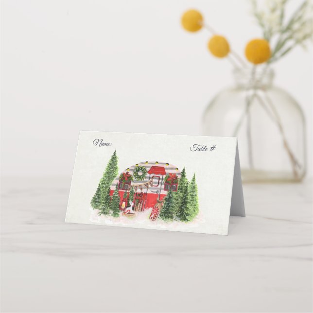 Christmas Trailer Camper Outdoorsy Theme Place Card (Front)