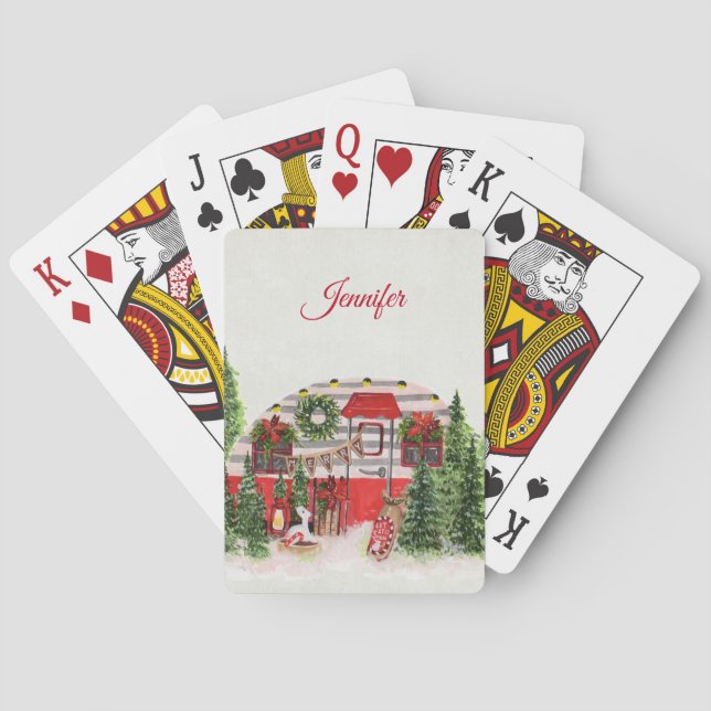 Christmas Trailer Camper Outdoorsy Theme Playing Cards (Back)