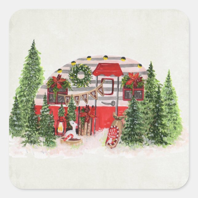 Christmas Trailer Camper Outdoorsy Theme Square Sticker (Front)