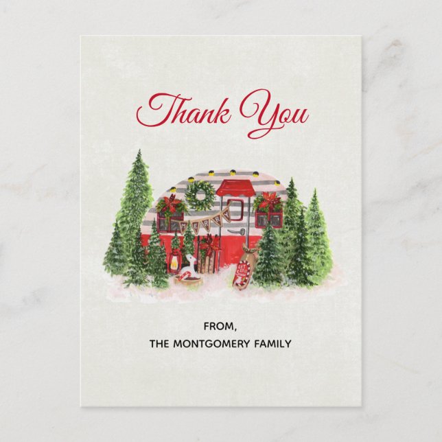 Christmas Trailer Camper Outdoorsy Theme Thank You Postcard (Front)