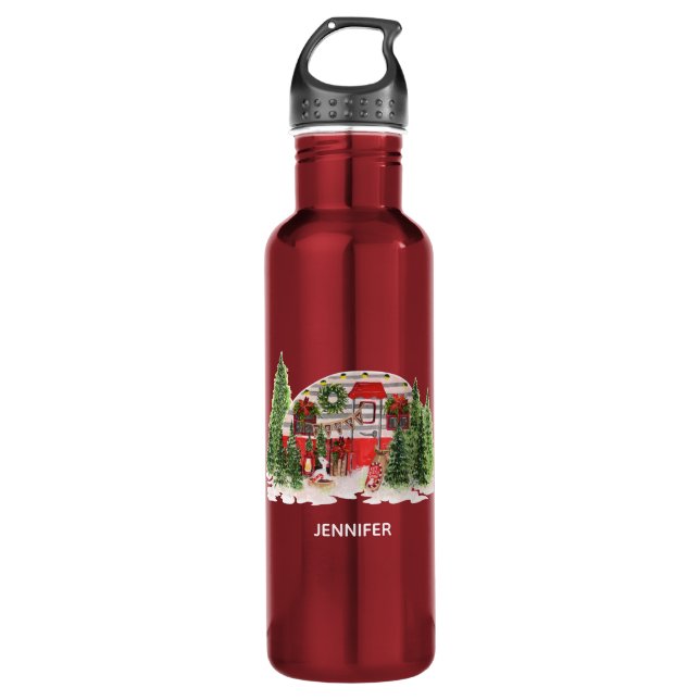Christmas Trailer Camper Rustic Scene 710 Ml Water Bottle (Front)