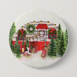 Christmas Trailer Camper Rustic Scene 7.5 Cm Round Badge