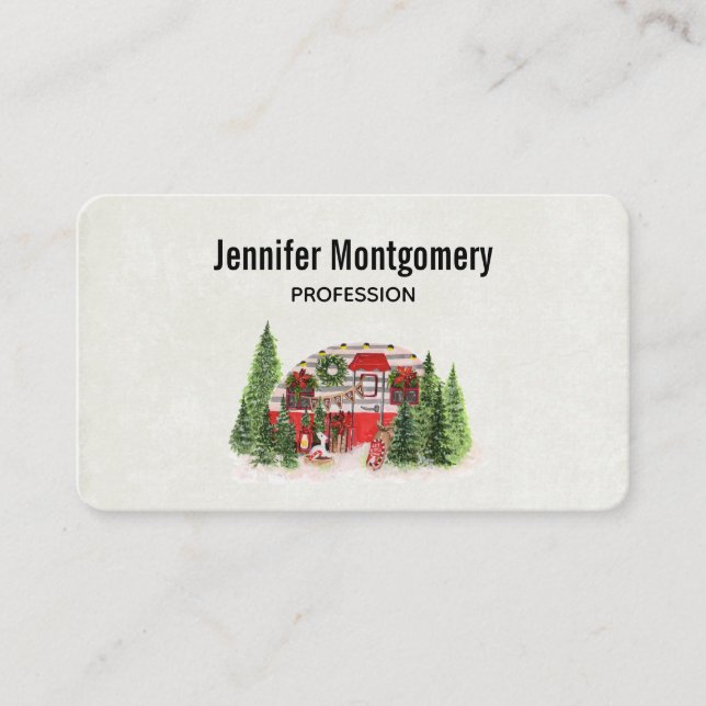 Christmas Trailer Camper Rustic Scene Business Card (Front)