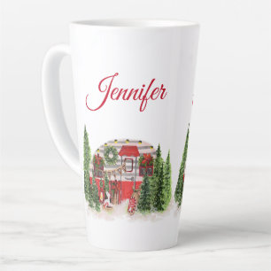 Christmas Trailer Camper Rustic Scene Latte Mug
