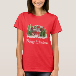Christmas Trailer Camper Rustic Scene T-Shirt