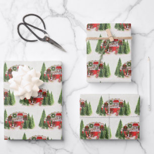 Christmas Trailer Camper Rustic Scene Wrapping Paper Sheet