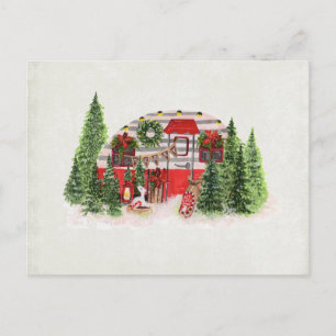 Christmas Trailer Camper Rustic Theme Postcard