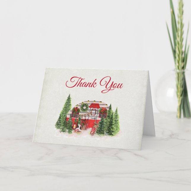 Christmas Trailer Camper Rustic Theme Thank You Card (Front)