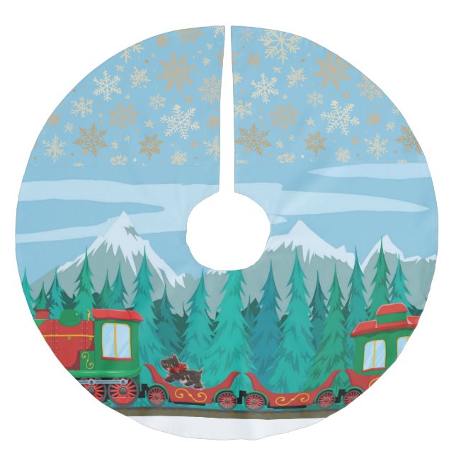 Christmas Train and Little Dog Brushed Polyester Tree Skirt (Front)