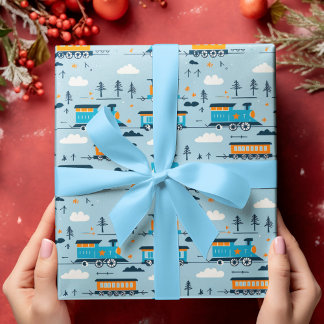 Christmas Train and Trees  Wrapping Paper Sheet