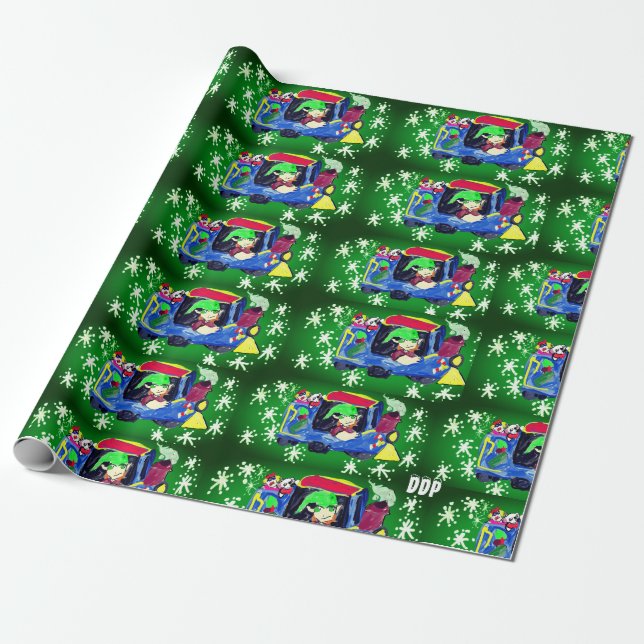 Christmas train art two wrapping paper (Unrolled)