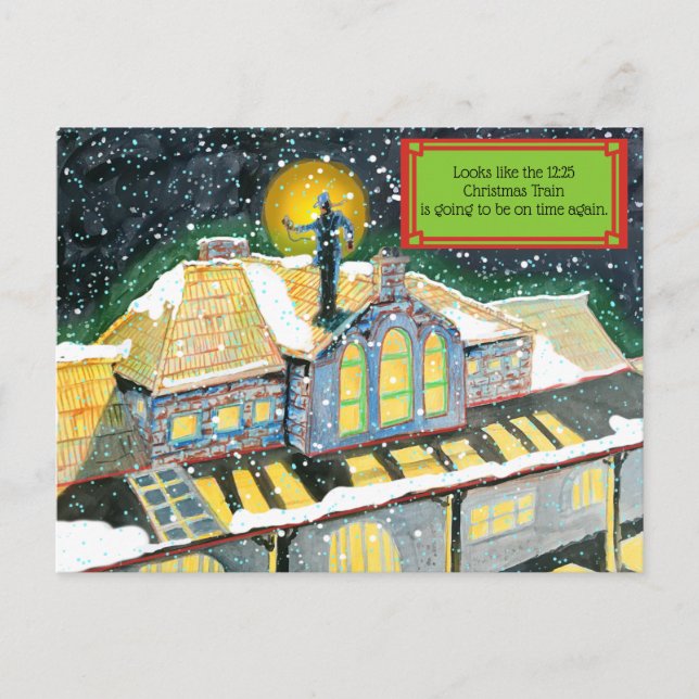 CHRISTMAS TRAIN by Slipperywindow Holiday Postcard (Front)