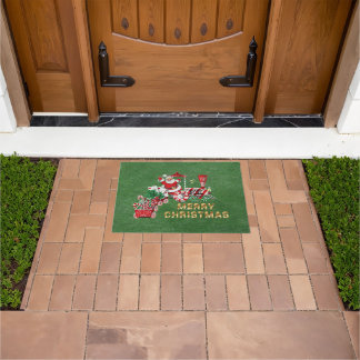 Christmas Train Carrying Santa Letters Candy Canes Doormat