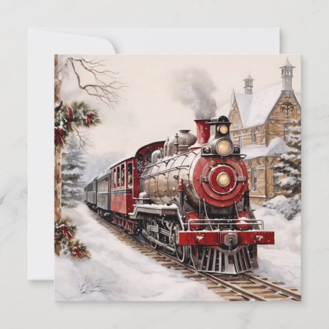 Christmas Train Flat Holiday Card (Front)