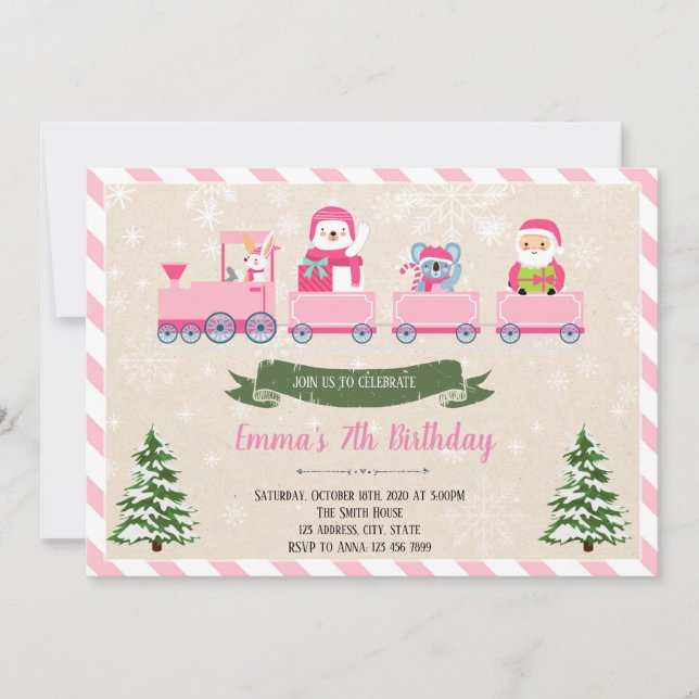 Christmas train girl invitation (Front)
