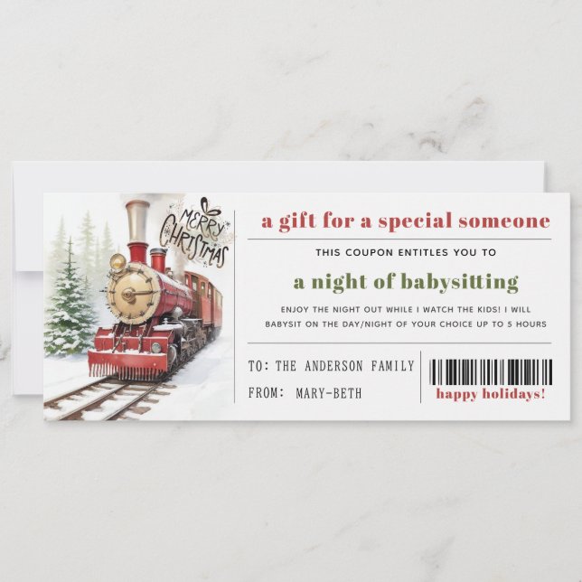 Christmas Train in Snow Christmas Gift Coupon  Holiday Card (Front)