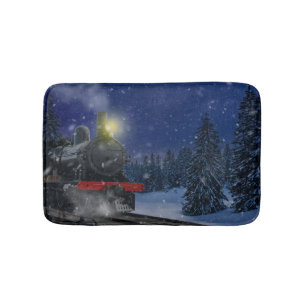 Christmas Train in the snow  Bath Mat