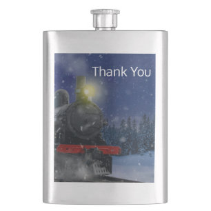 Christmas Train in the snow        Hip Flask