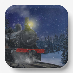 Christmas Train in the snow               Paper Plate